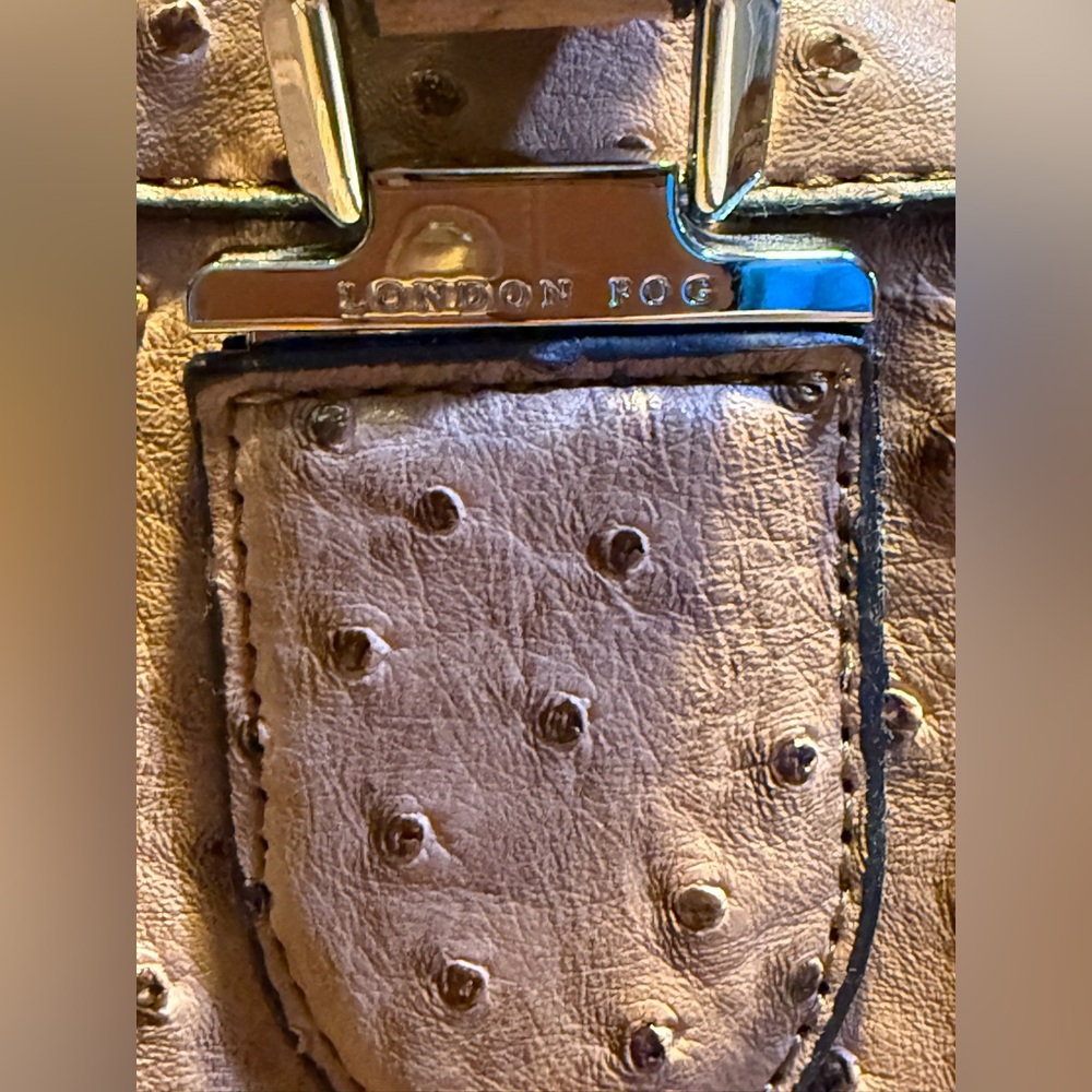 London Fog Brown Ostrich-Embossed Satchel Bag, often named "Lark" - Picture 8 of 12